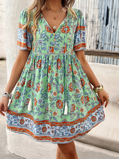 Adiffu Fashion Floral Short-sleeved Dress