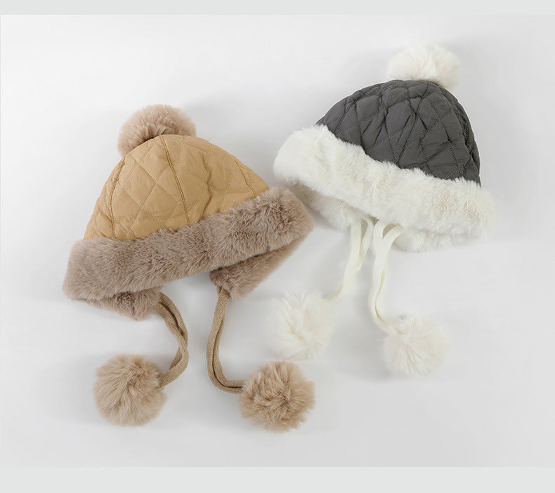 Adiffu Autumn And Winter Mixed Color Cotton Wool Ear Protection Hat