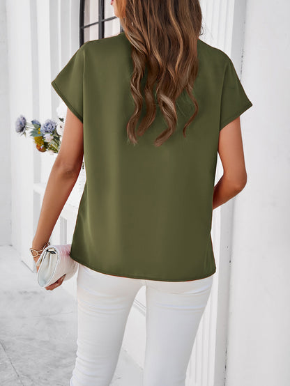 Adiffu Casual Solid Color V-neck Short-sleeved Shirt