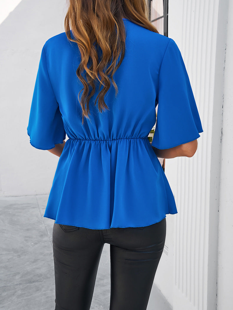 Stylish Short-sleeved Belted Top