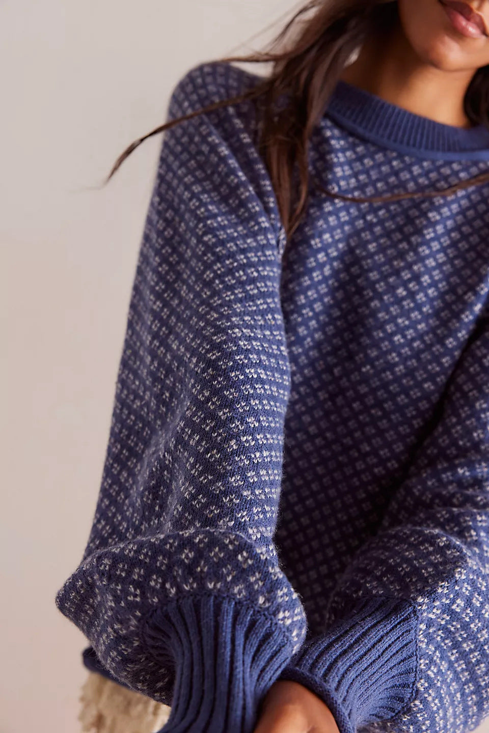 Adiffu Pullover Jacquard Long-sleeved Crew-neck Sweater For Women