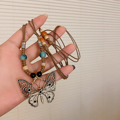 Adiffu Woven Rope Butterfly Pendant Necklace