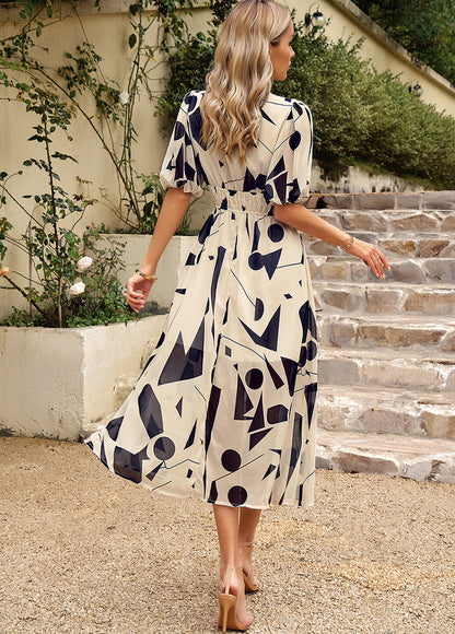 Adiffu Beautiful V-neck Printed Dress