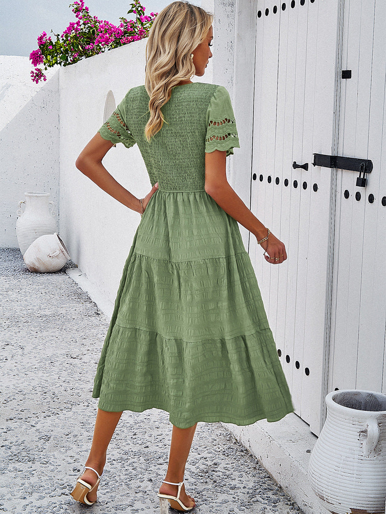 Adiffu Comfortable Hollow Short-sleeved Dress