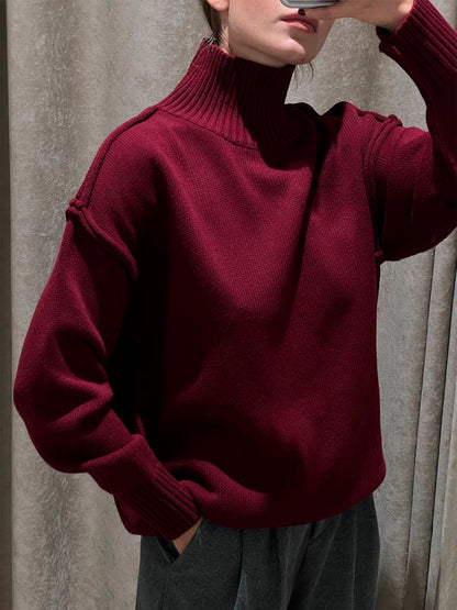 Adiffu Loose Comfortable Turtleneck Knit Pullover Sweater