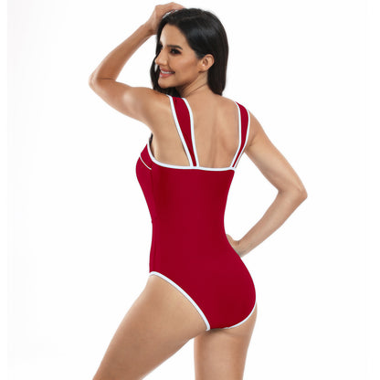 Adiffu Stylish Sexy Solid Color Sleeveless One-piece Swimsuit-Red