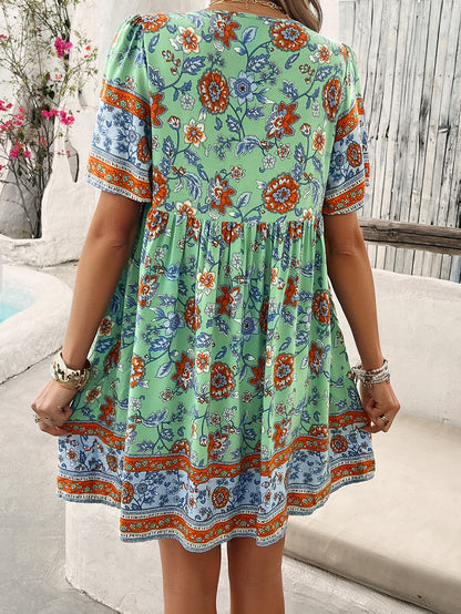 Adiffu Fashion Floral Short-sleeved Dress