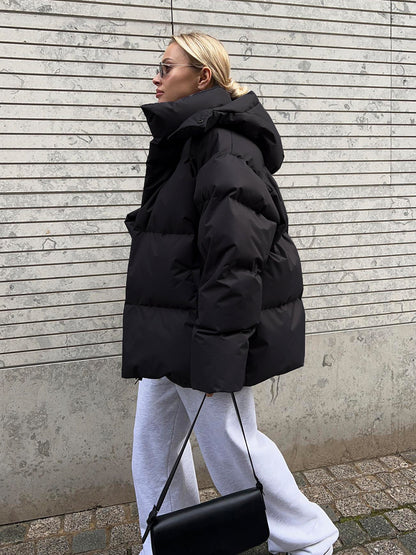 Adiffu Women's Solid Color Hooded Padded Quilted Coat