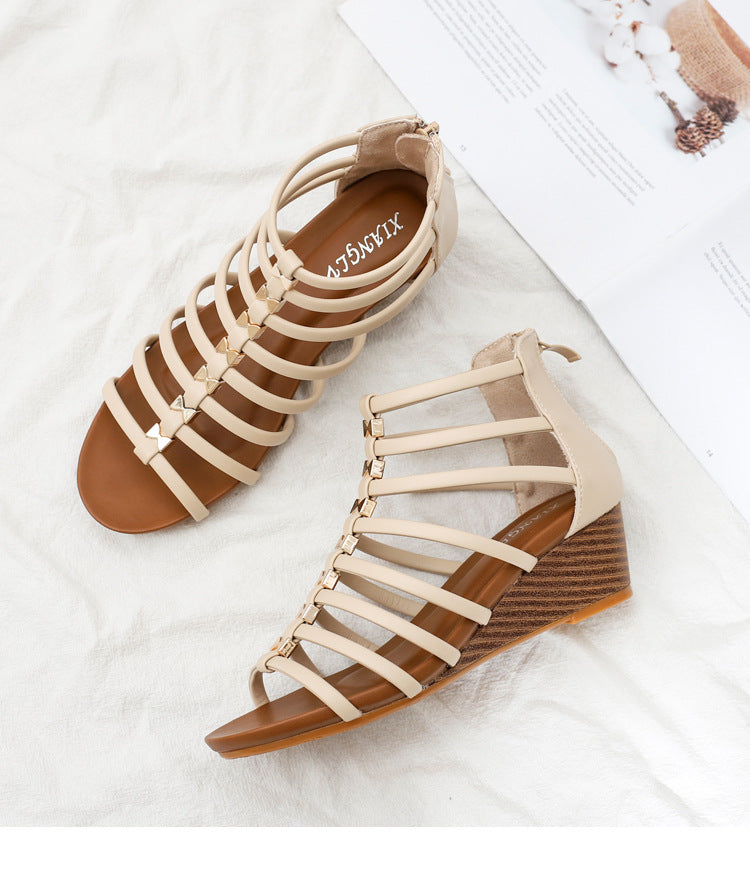 Adiffu Women’s Vintage Cutout Roman Wedge Sandals – Round Toe Open-Toe Comfortable Summer Fashion Shoes