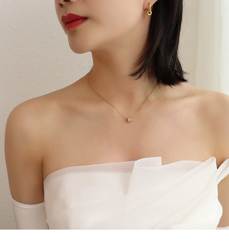 Adiffu French Geometric Diamond Pendant 18K Gold Necklace