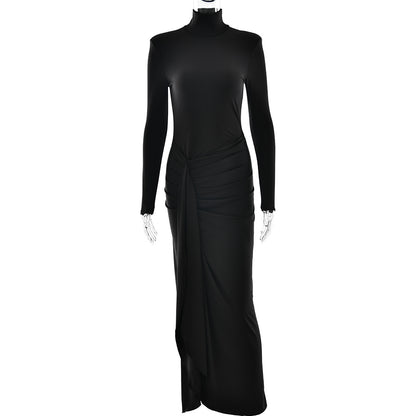 Adiffu Stylish Lace-up Slim Dress With High Slit