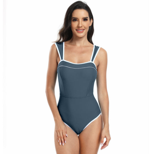 Adiffu Stylish Sexy Solid Color Sleeveless One-piece Swimsuit-Dusty Blue