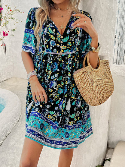 Adiffu Fashion Floral Short-sleeved Dress