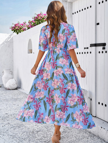 Spring/Summer Holiday Casual Print Slit Dress
