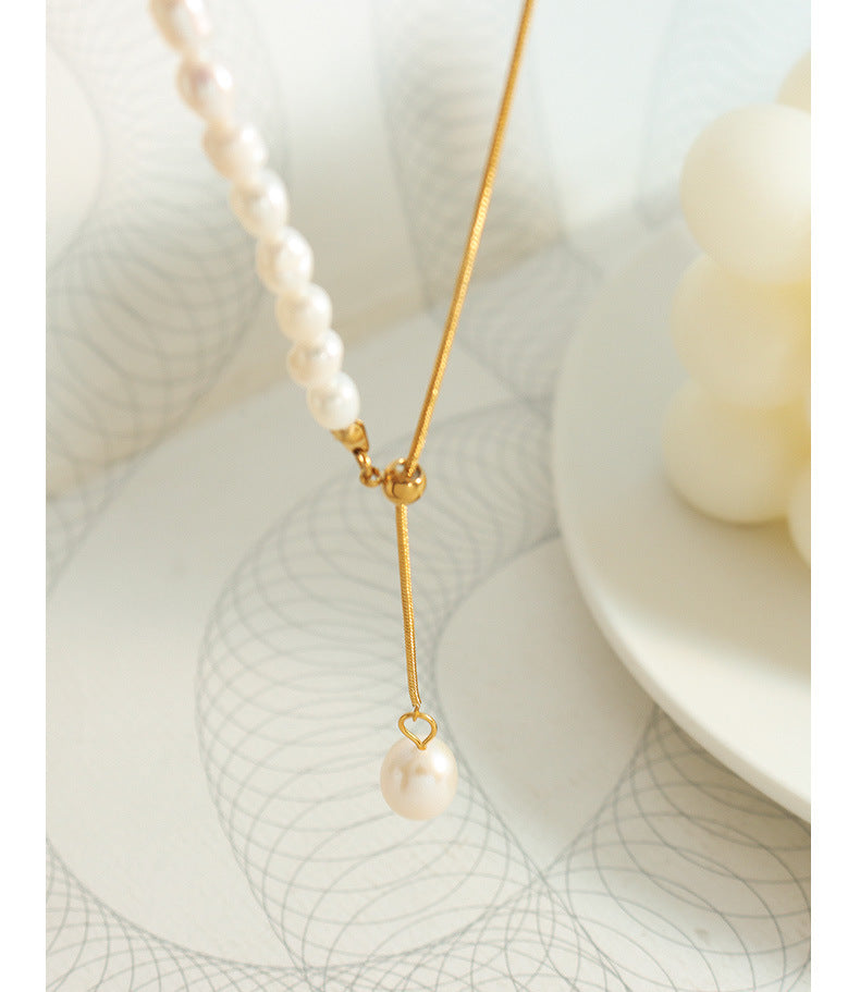Adiffu French Fresh Water Pearl Adjustable Fringe Pendant Necklace