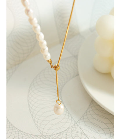Adiffu French Fresh Water Pearl Adjustable Fringe Pendant Necklace