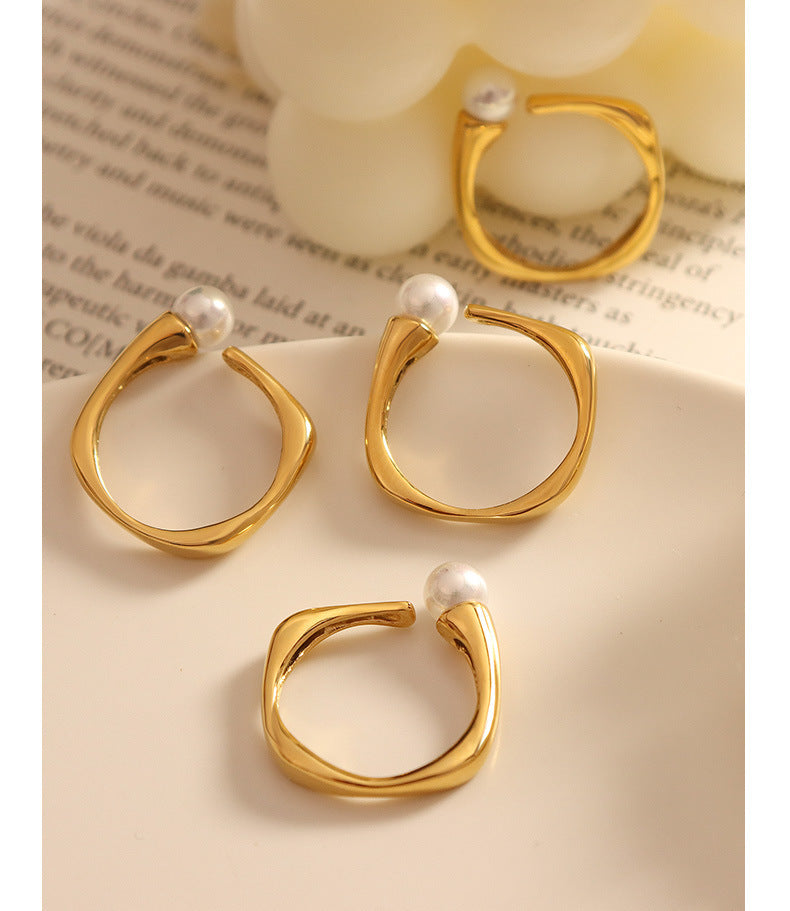 Adiffu Vintage Fashion Imitation Pearl Open Ring