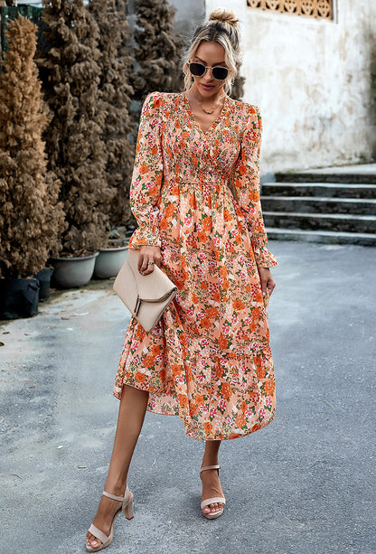 Adiffu Elegant V-neck Long Dress