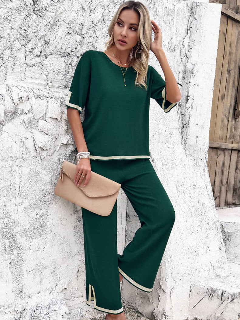 Adiffu Casual Short Sleeve Knit Suit