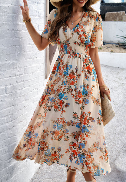 Popular Floral Short-sleeved Dress