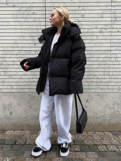 Adiffu Women's Solid Color Hooded Padded Quilted Coat