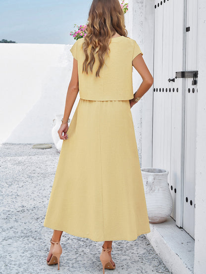 Adiffu Casual Sleeveless Top And Skirt Suit-Yellow