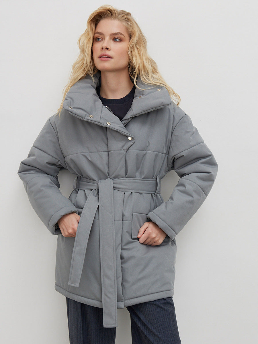 Adiffu Mid-length Stand-up Collar Padded Jacket