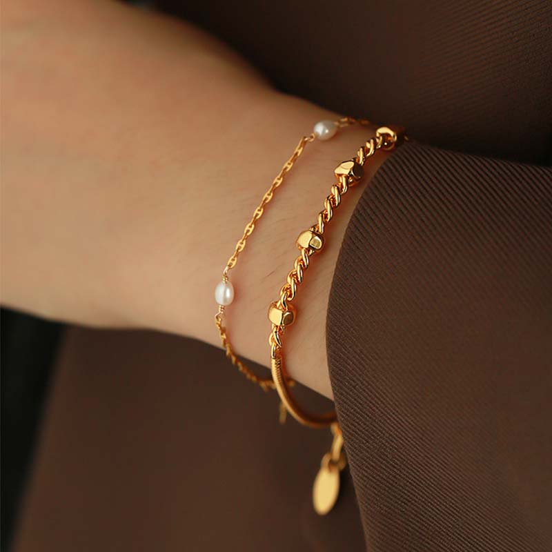 Adiffu Brass Plated 18K Gold Screw Cap Shape Snake Bone Chain Splicing Bracelet