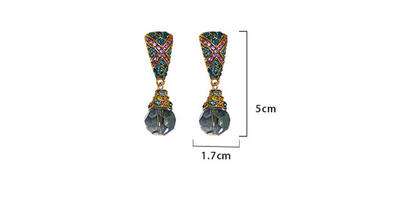 Adiffu Rhinestone Set Trapezoidal Drop Tassel Earrings