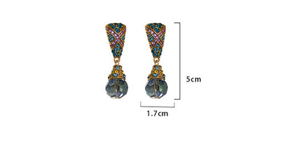 Adiffu Rhinestone Set Trapezoidal Drop Tassel Earrings