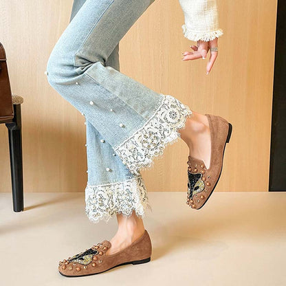 Adiffu Chic Studded Flat Loafers with Soft Comfort Sole