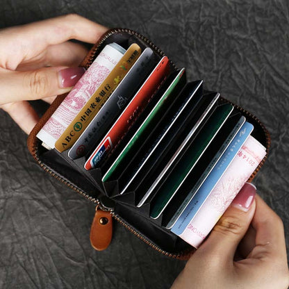 Adiffu Vintage Mini Leather Zipper Card Bag