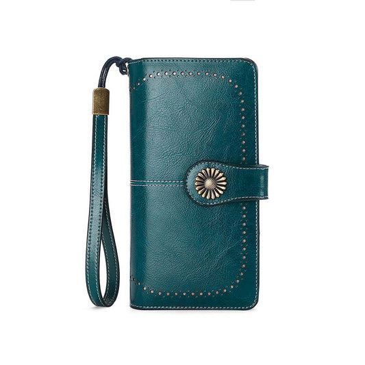 Adiffu Women's Anti-magnetic Purse Cowhide Wallet Large Capacity Clutch Bag