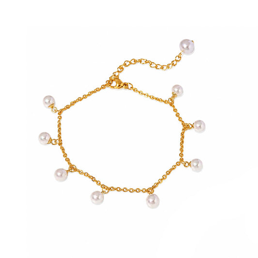 French Chic Pearl Tassel Anklet-18K Gold Stainless Steel