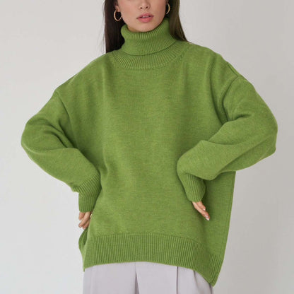 Adiffu Autumn Winter Solid Color Loose Knitted Sweater
