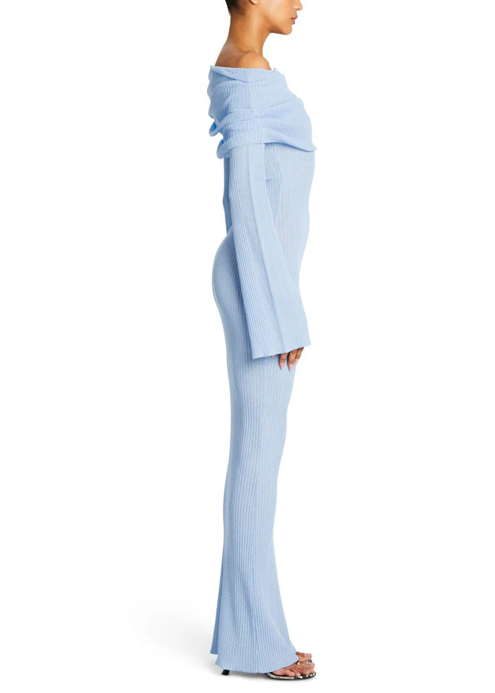 Adiffu Sexy Solid Color Long-sleeved One-shoulder Pleated Knit Dress