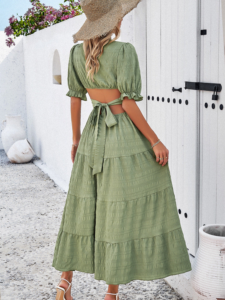 Adiffu Women's V-neck Waist Dress