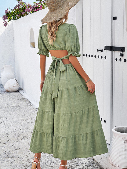 Adiffu Women's V-neck Waist Dress