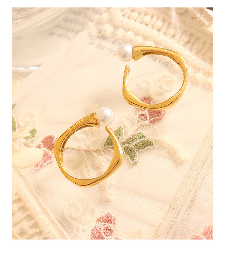 Adiffu Vintage Fashion Imitation Pearl Open Ring