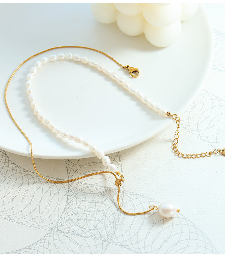 Adiffu French Fresh Water Pearl Adjustable Fringe Pendant Necklace