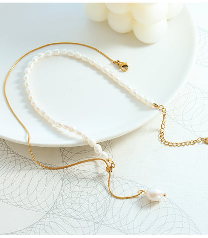 Adiffu French Fresh Water Pearl Adjustable Fringe Pendant Necklace