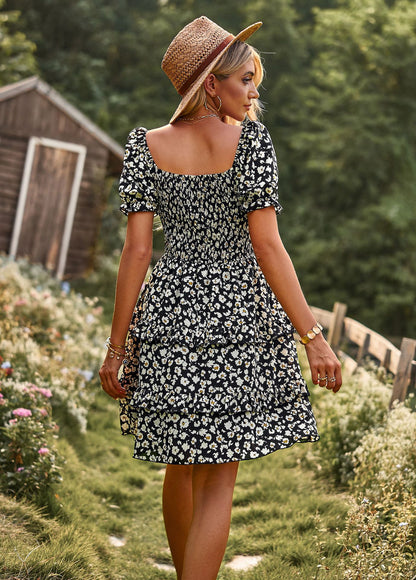 Adiffu Floral Short Sleeve Cake Dress