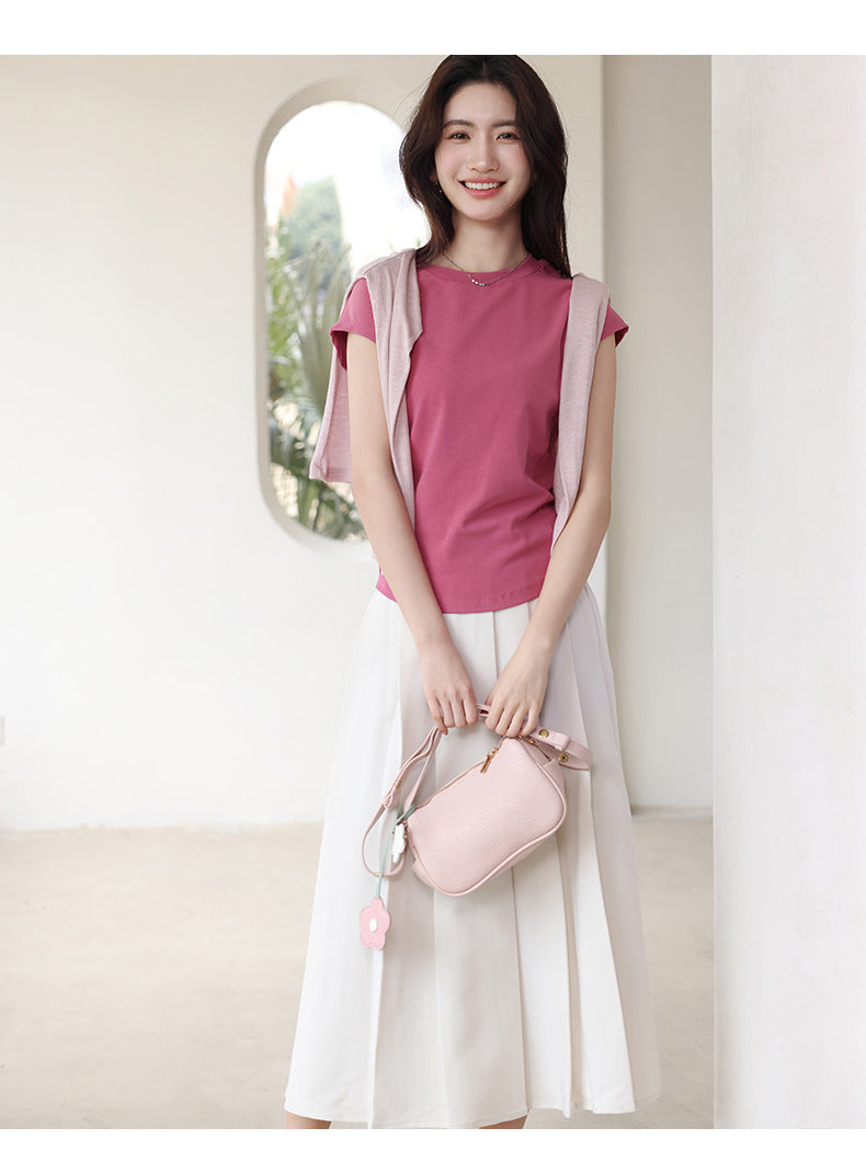 Summer Crew Neck Slim-fit Short-sleeved T-shirt For Girl