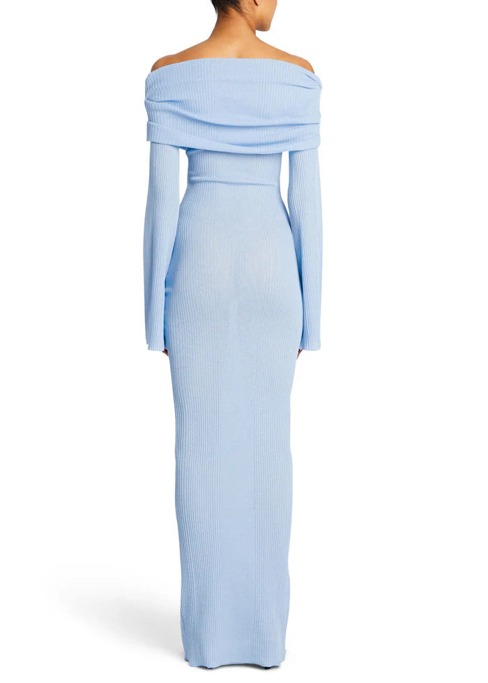 Adiffu Sexy Solid Color Long-sleeved One-shoulder Pleated Knit Dress