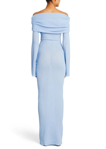 Adiffu Sexy Solid Color Long-sleeved One-shoulder Pleated Knit Dress