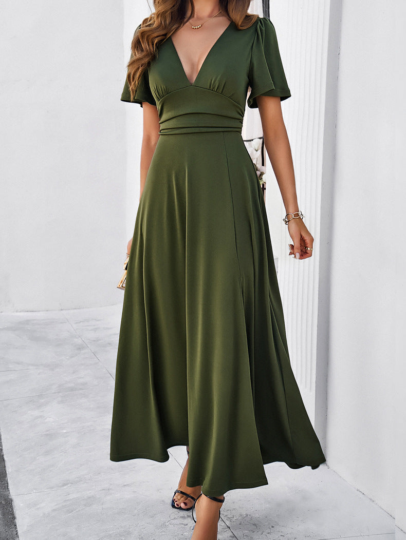 Adiffu Elegant Slim-fit V-neck Dress