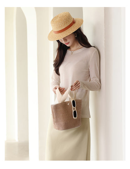 Spring and Summer Round Neck Blouse Long Sleeve T-shirt Micro-transparent Knitwear