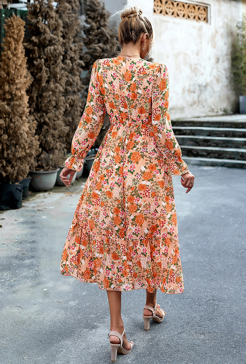 Adiffu Elegant V-neck Long Dress