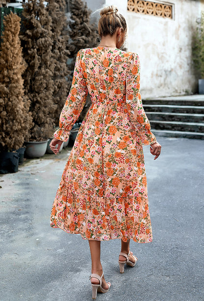 Adiffu Elegant V-neck Long Dress