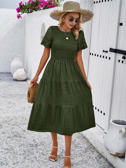Adiffu Comfortable Hollow Short-sleeved Dress
